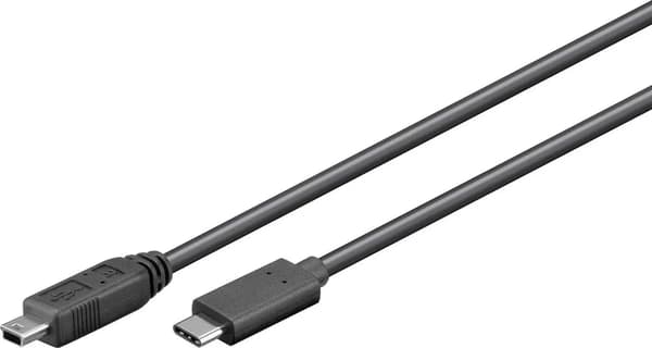 MicroConnect USB-C - Mini USB B 5P 0,5m musta, synkronointiin ja lataukseen, nopeus 0,48 Gbit/s. 2,5W