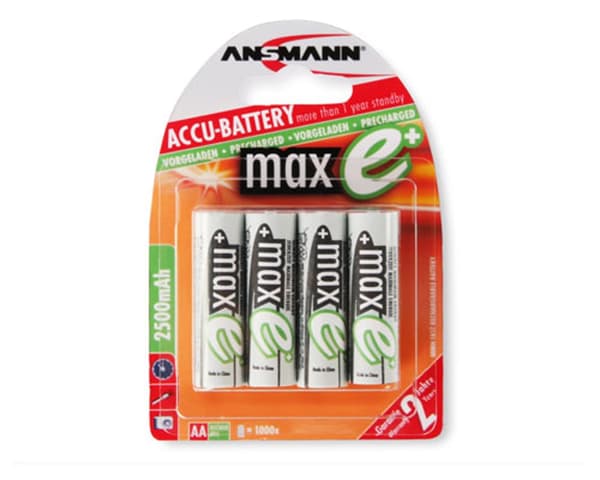 1x4 Ansmann maxE NiMH ladattava akku 2500 Mignon AA 2400 mAh