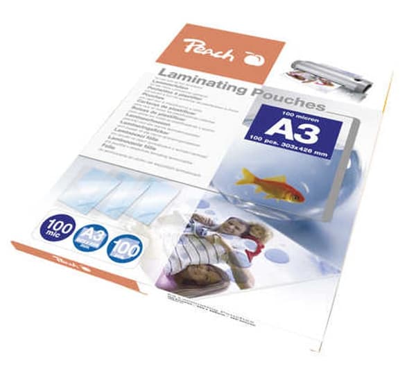 Peach Lamineringsfolie, A3, 100mic, Thermo, 100 stk.