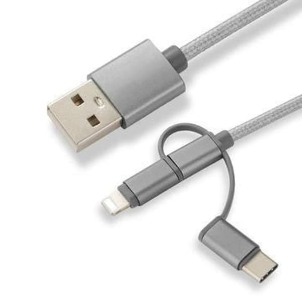 CoreParts 3-in-1 -sovittimet Latauskaapeli Micro USB, USB-C-Lightning Nylonpunottu Micro USB, USB-C ja Lightning Nylonpunottu