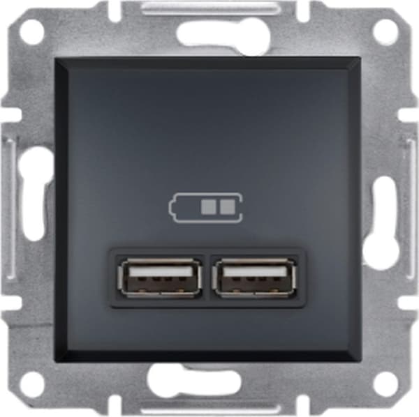 Schneider Electric Asfora USB 2.1A opladerstik uden ramme, antracit EPH2700271
