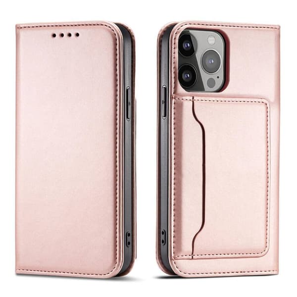 Magnetisk kortholder til iPhone 14 Plus Flip Cover Pung Stativ Pink