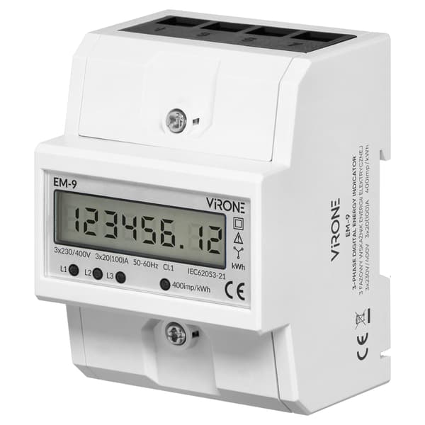 3-fas digital elmätare, 100A, 4 moduler, DIN TH-35mm
