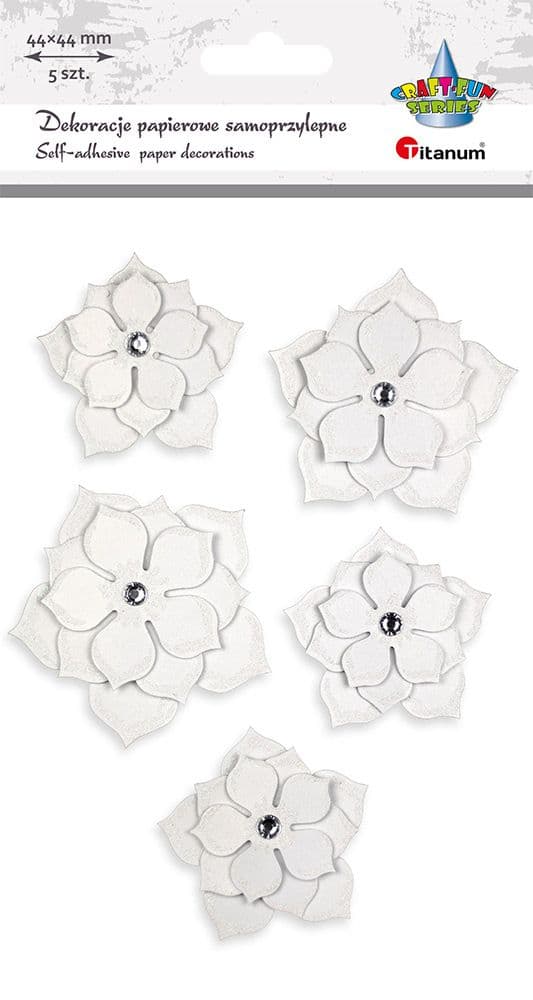 Pappersblommor självhäftande 3D vita 5st