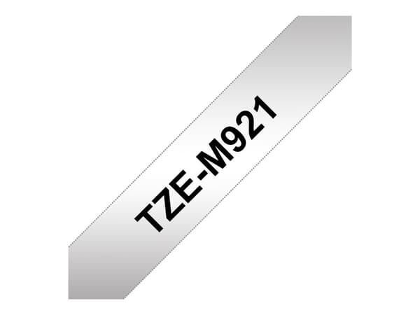 Brother lamineret tape TZe-M921 - 9 mm - Sort på sølv
