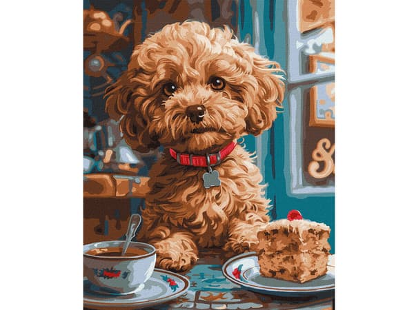 Mal efter nummer-sæt Maltipoo i en café 40x50 AP0041