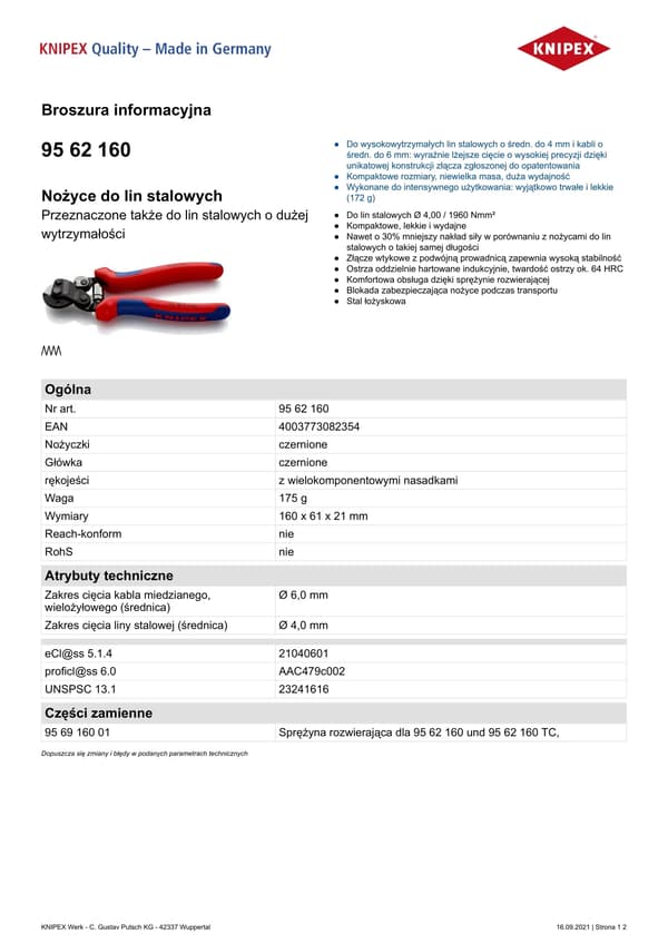 KNIPEX-vaijeriputkileikkuri 160 mm
