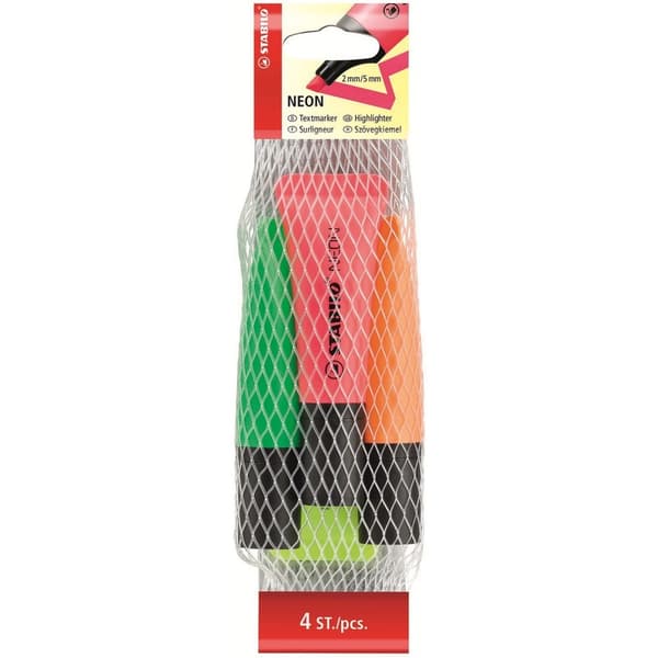 Overstregningstusch Neon 4 farver gul/grøn/orange/pink bls STABILO