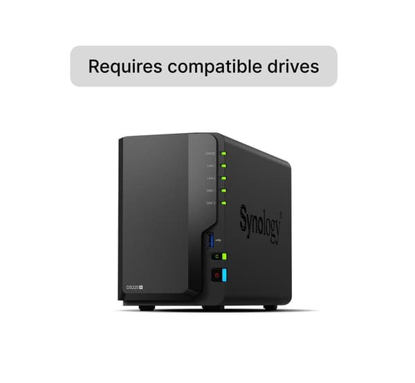 Synology DS225+ | 2-bay NAS-server, Intel Celeron, 2GB RAM, 1x 1GbE, 1x 2.5GbE RJ-45, Tower