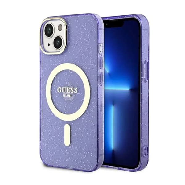 Guess GUHMP14MHCMCGU iPhone 14 Plus 6,7\" lilla/lilla Hardcase Glitter Guld MagSafe