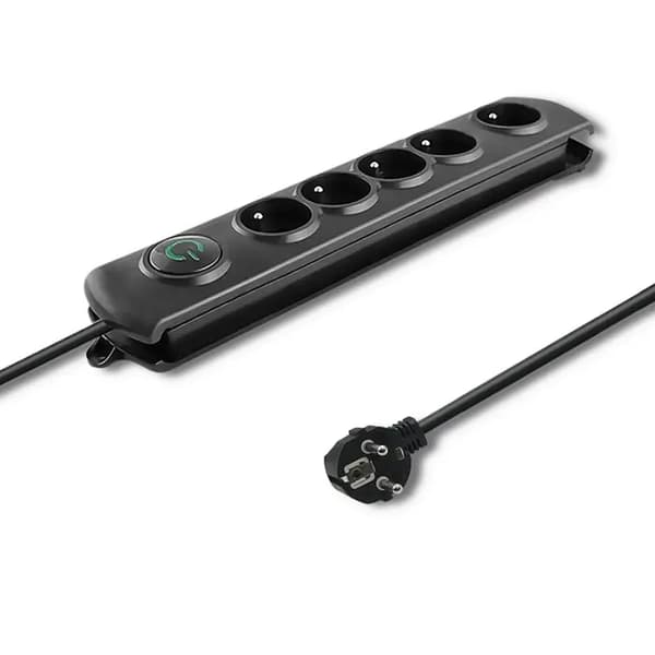 Overspændingsbeskyttelse QOLTEC 3.0M 5-STIK SORT/Moderne