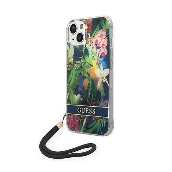 Guess GUOHCP14SHFLSB iPhone 14 6.1 \"blå / blått Hardcase Flower Strap