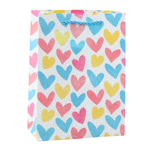 Gavepose Hjerter Stjerner Prikker Striber Farvet 23 x 18 x 10,5 cm