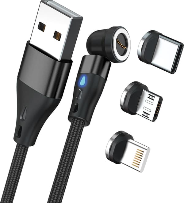 RealPower Magneettikaapeli 3 ampeeria, 2m, musta sovittimilla