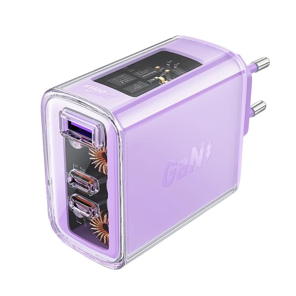 Acefast Oplader GaN 65W 3 porte (1xUSB, 2xUSB C) lilla (A45)