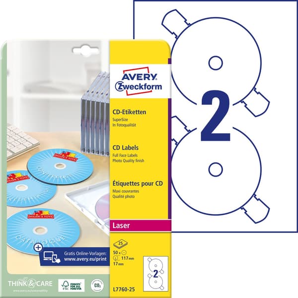 Avery Zweckform CD/DVD-etiketter, 25 stycken