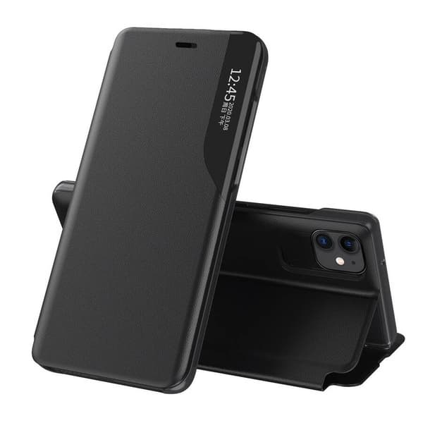 Eco Leather View Case bokfodral skyddsfodral vikbart fodral iPhone 13 Pro svart
