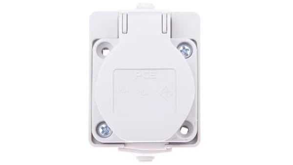 Kojepistorasia 10/16A 2P+Z 230V harmaa IP44 /kotelolla/ 104-0gp