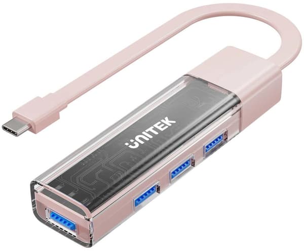 Unitek tovejs hub USB C/USB A 5Gbps, 4x USB A pink