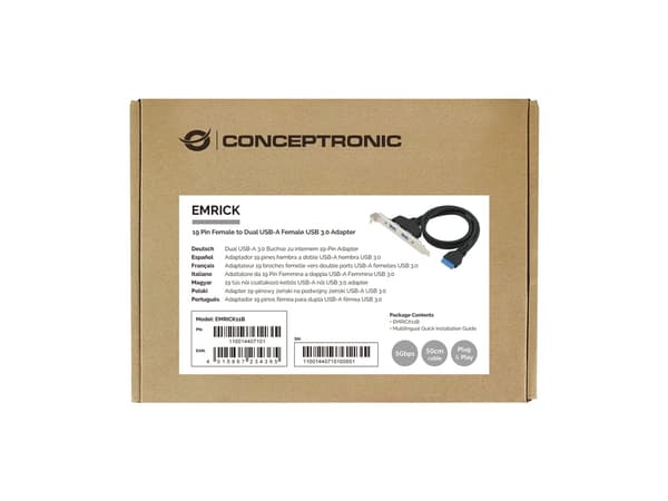 CONCEPTRONIC fatningsholder 19-benet dobbelt 2x USB-A 3.0-porte sort