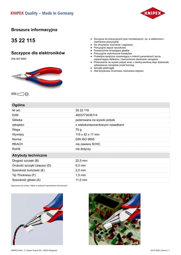 KNIPEX Elektroniktang spejlpoleret 115 mm