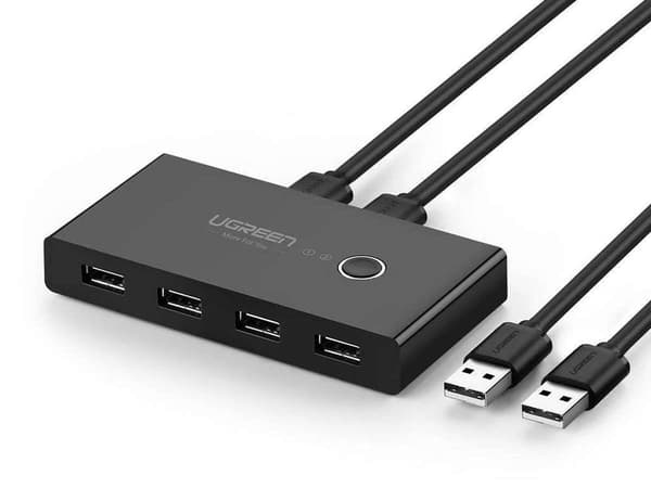 UGREEN USB 2x4 jakokytkin musta