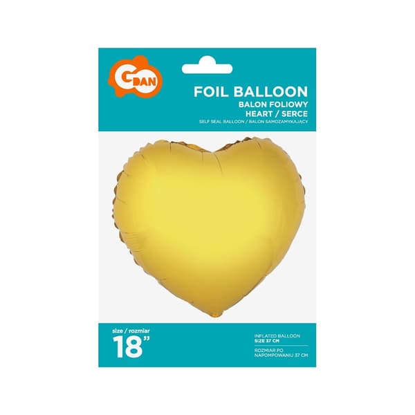 Folieballon \"Hjerte\", guld 18\" GoDan