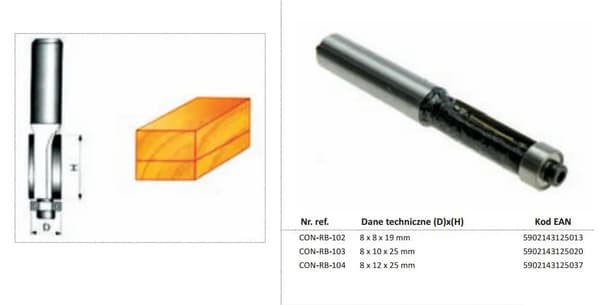 CONDOR LIGE TRÆFRÆSER Fi=8 x 19mm SKAFT 8mm MED LEJE