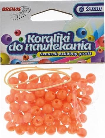 Pärlor för trädning orange + snöre 8mm 16g