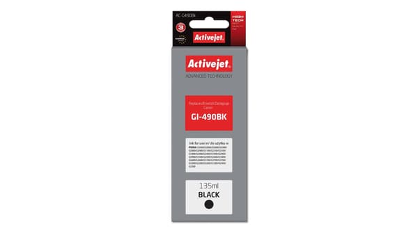 Activejet AC-G490bk (erstatning for Canon GI-490BK; Supreme; 135 ml; sort)