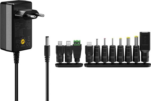 Universal strømforsyning 3V-12V, maks. 12W 1A, 11 adaptere, 64568