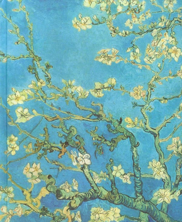 Stor anteckningsbok med mandelblommor