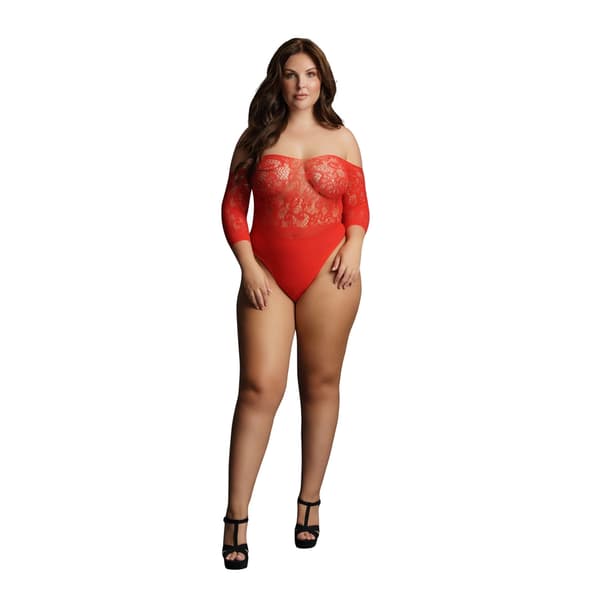 Mapale Plus Size Spets Rhinestone Teddy med 3/4-ärmar, Svart