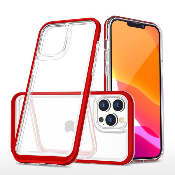 Klare 3i1 cover til iPhone 14 Pro Max silikonecover med rød ramme