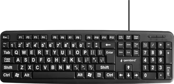GEMBIRD Standard-näppäimistö KB-US-103 ISOILLA kirjaimilla, US-asettelu, musta