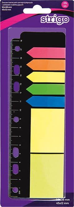 Sæt med indlæg og sticky notes med STRIGO lineal