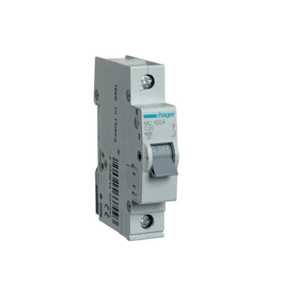 Hager Strømafbryder 1P C 20A 6kA AC MCN120E