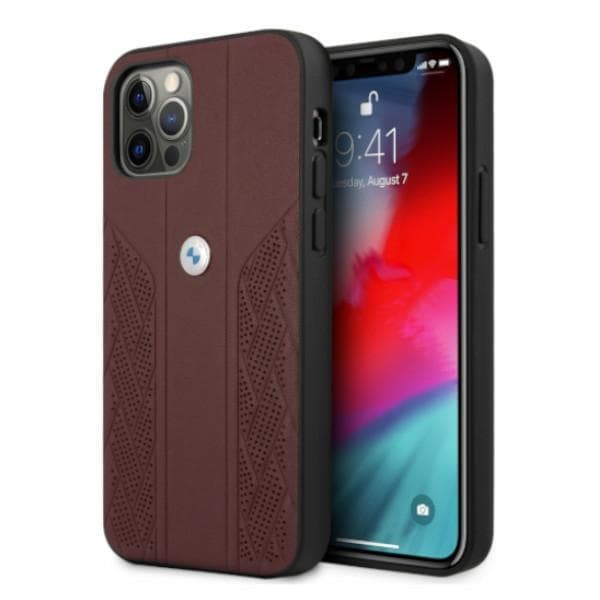 BMW Læder Kurve Perforeret Cover til iPhone 12 / iPhone 12 Pro – Rød