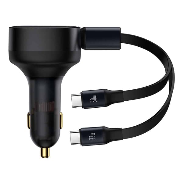 Biloplader 2i1 33W 2x USB C (han) Baseus Enjoyment - Sort