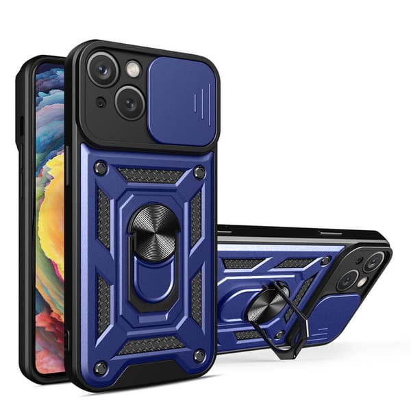 Hybrid Armor Camshield Cover til iPhone 14 Plus pansret cover med kameraafdækning blå