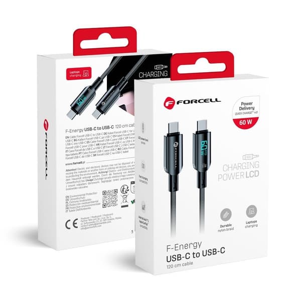 USB-kaapeli ForCell USB-C - USB-C 1,2 m Musta