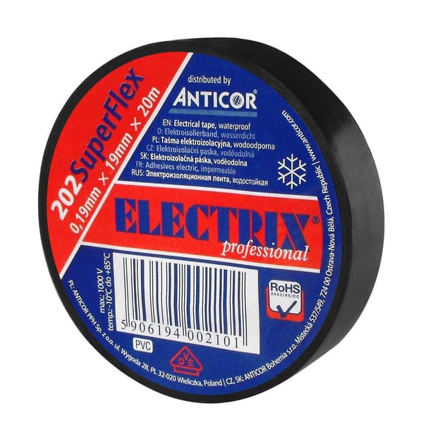 Electrix 202 SuperFlex 19x20 sort isoleringstape