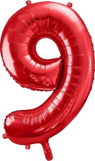 Folieballong Nummer \"9\", 86cm, röd