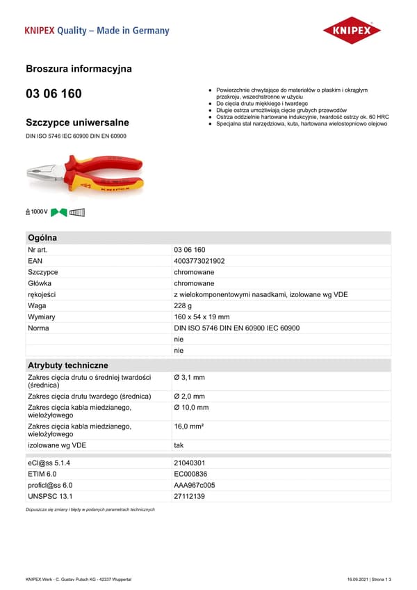 KNIPEX kombinationstång krom 160 mm