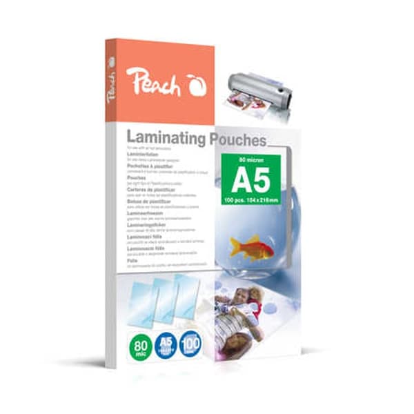 Peach Lamineringsfolie, A5, 80mic, Thermo, 100 stk.
