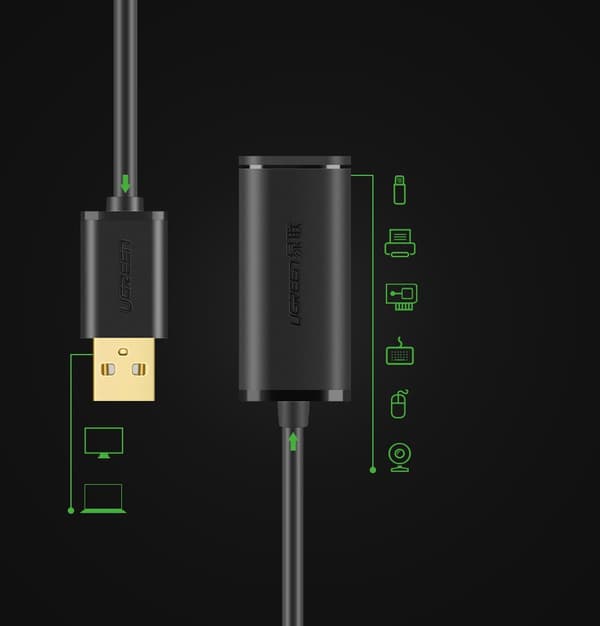 Ugreen aktivt kabel USB 2.0 forlængerkabel 480 Mbps 5 m sort (US121 10319)