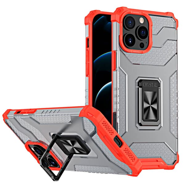 Crystal Ring Case robust Kickstand TPU/PC Pansar Mobilskal Hårt Skal för iPhone 12 Pro Max röd