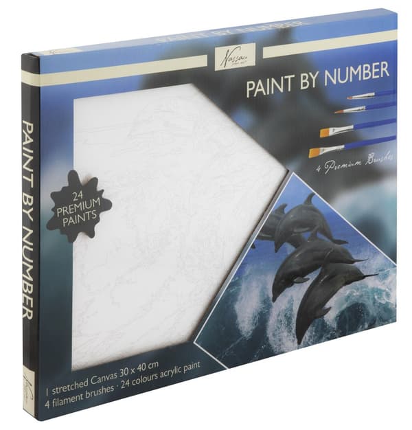 Mal efter tal 30x40cm Delfin - 24 malinger/4 pensler