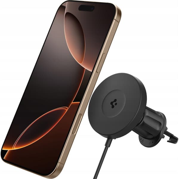 Spigen OneTap Pro 4 MagSafe Bilmonteret Oplader, sort - Trådløs / Luftventilkrog