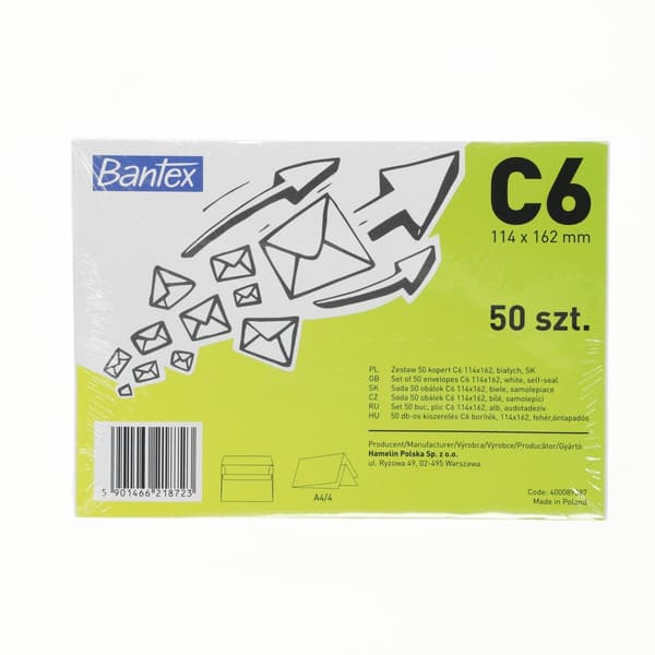 -KUVERT C6 SK A/50 VIT BANTEX